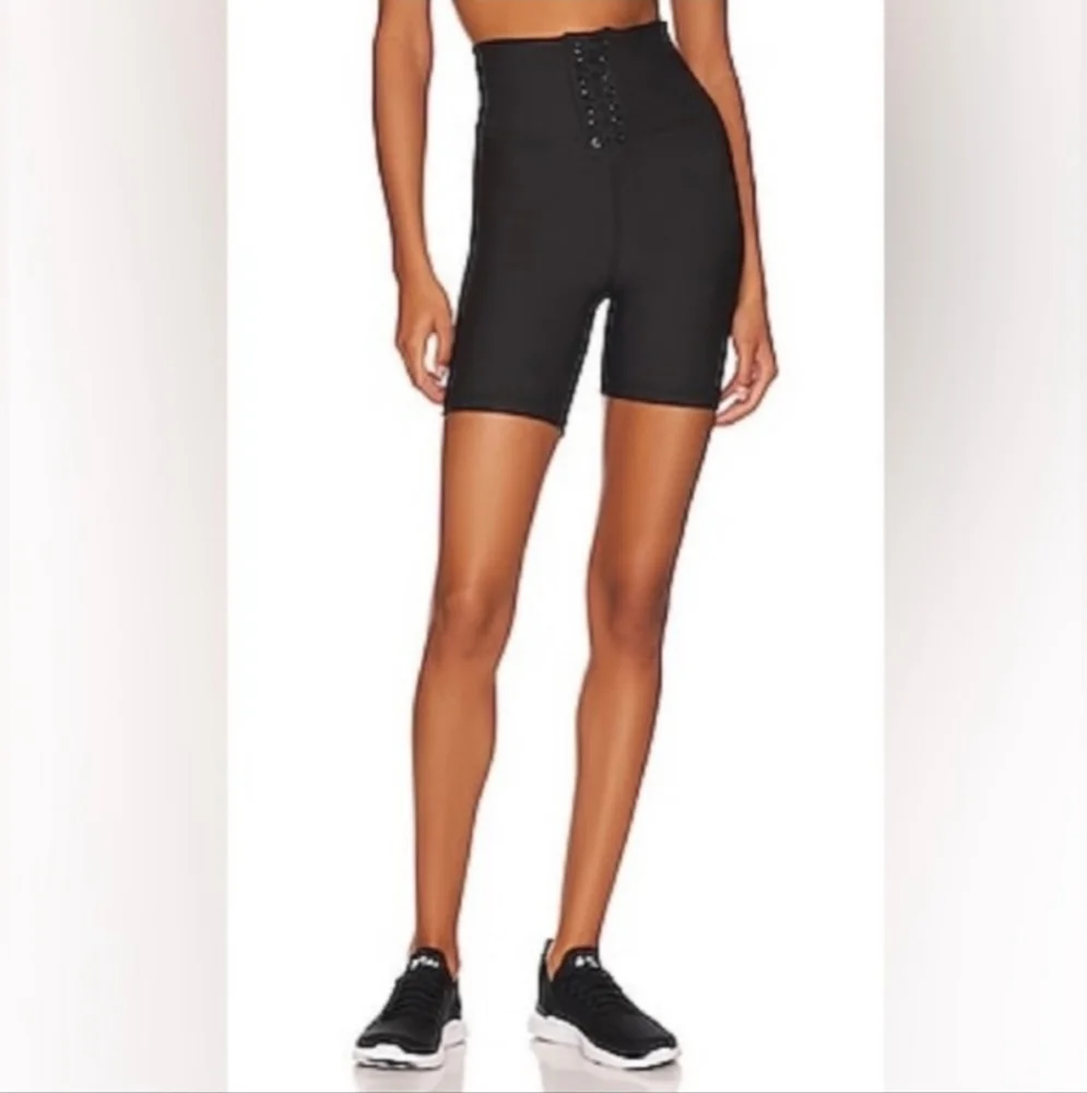 WEWOREWHAT Black Lace-up High Waist Athletic Yoga Biker Shorts NWT